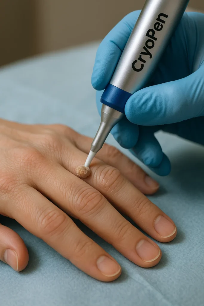 example of cryopen wart removal Oldham treatment on a persons finger