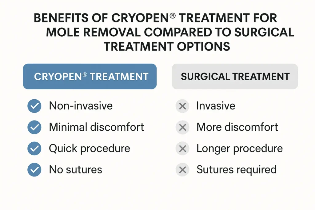 Table to show the benefits of getting moles removed Oldham from LA LIPO