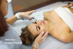 Woman having Hi-Fu to reduce wrinkles Oldham.
