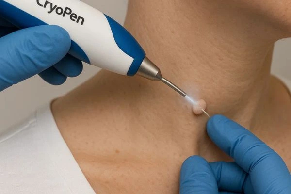 Person receiving Cryotherapy skin tag removal Oldham