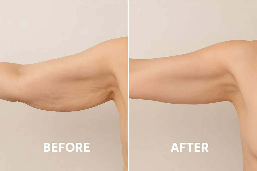 Picture of LA LIPO Oldham before and after results of skin tightening treatment on the upper arms.